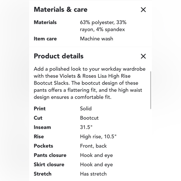 Violets & Roses Lisa High Rise Bootcut Slacks - Picture 9 of 9
